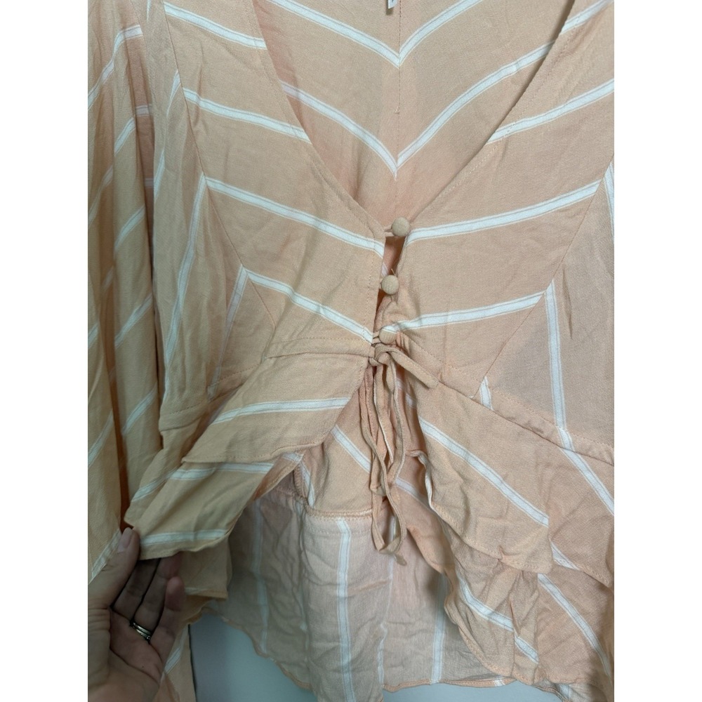 Free People Samifran Shirt Sz S Peach Long Sleeve Ruffle Boho Crop Festival Club - Picture 4 of 10